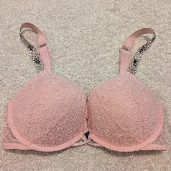 Victoria's Secret Bombshell Plunge Shine Strap Plunge Push Up Bra Eyelash 32D - Picture 5 of 11